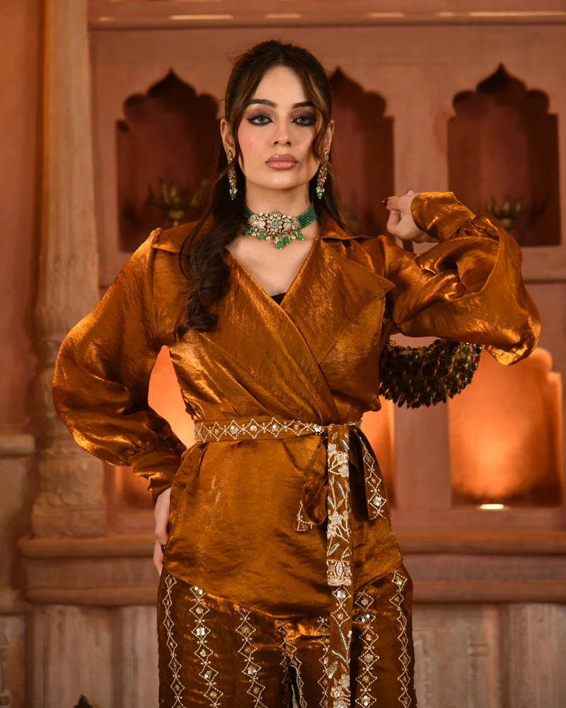 Noir Luxe Embroidered Silk Co-Ord Set