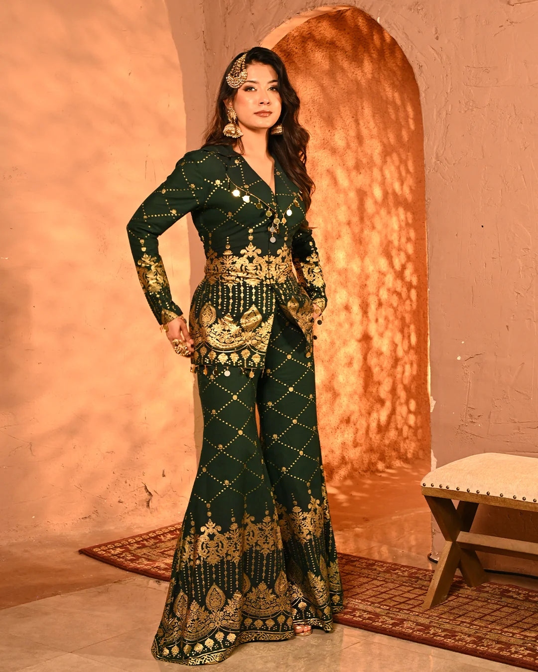 Copper Luxe Embroidered Blazer Co-Ord Set