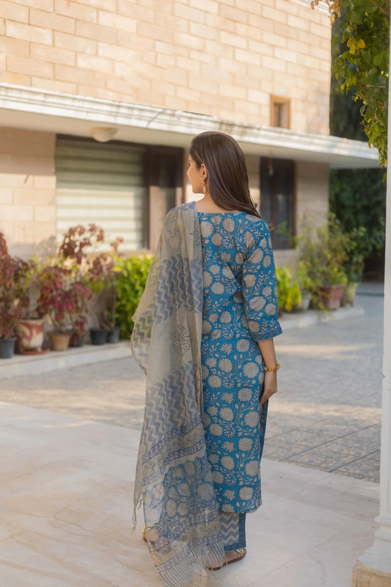 Dazzle Blue Straight Suit Set- By Reet Lifestyle