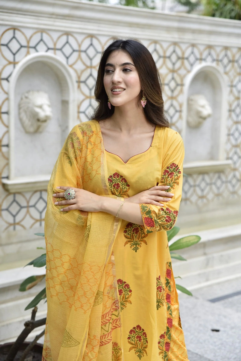 Bright Yellow Straight Suit Set (Without Dupatta)- By Reet Lifestyle