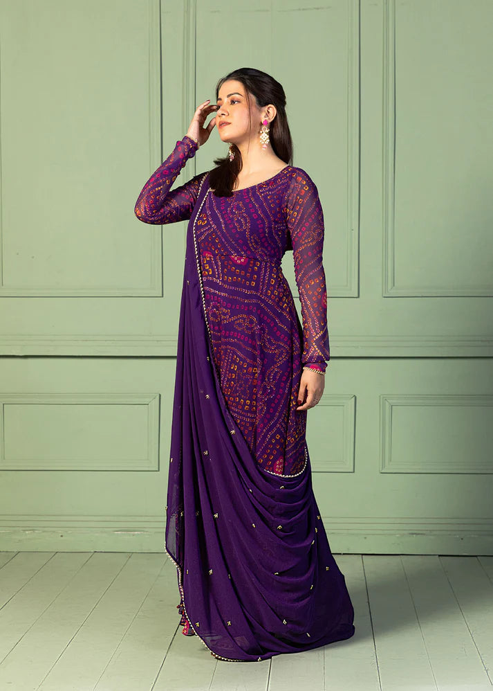 Bandhani Asymmetric Neck Anarkali with Dupatta