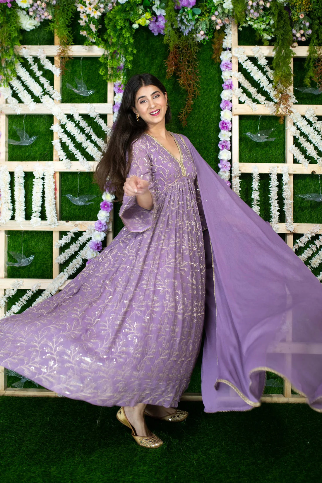 Violet Gold Thread Work Anarkali- By Reet Lifestyle