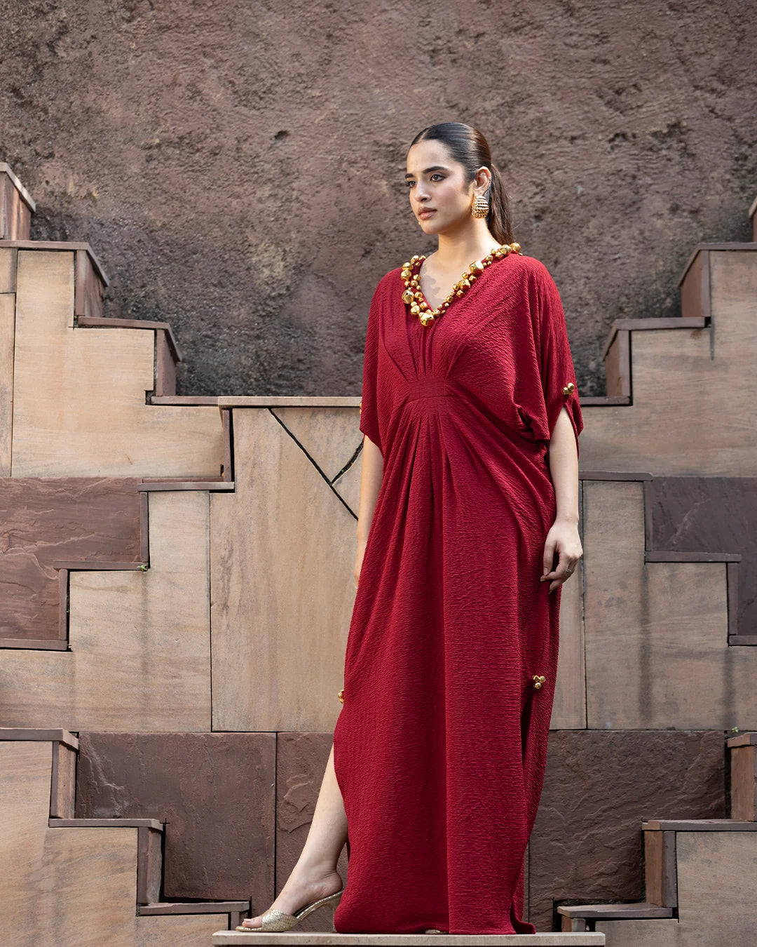 Siyah Mehr Ghungroo Draped Kaftan Gown