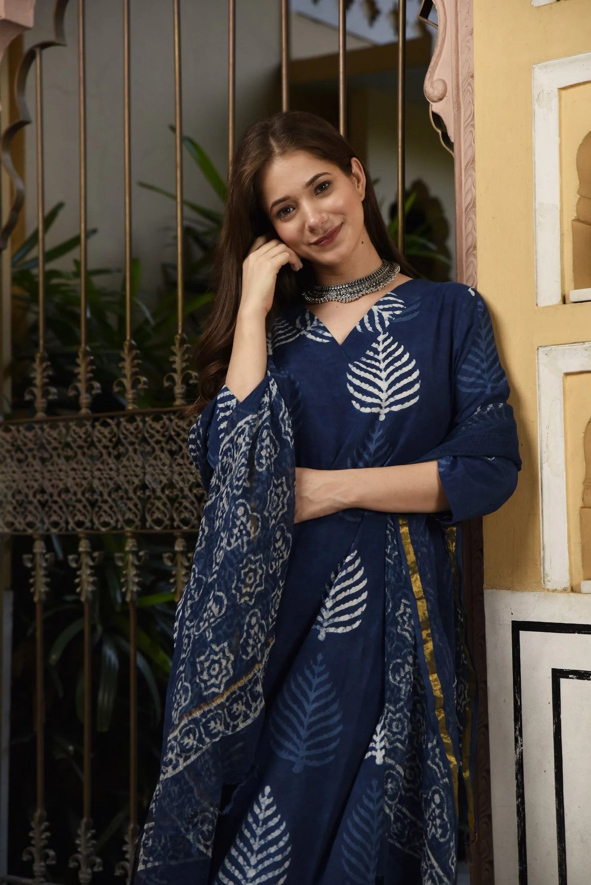 Indigo Leaf Straight Suit Set- By Reet Lifestyle