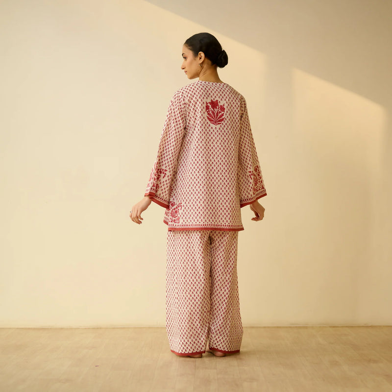 Brick Red Mulmul Cotton Farsi Set  - By Reet Lifestyle
