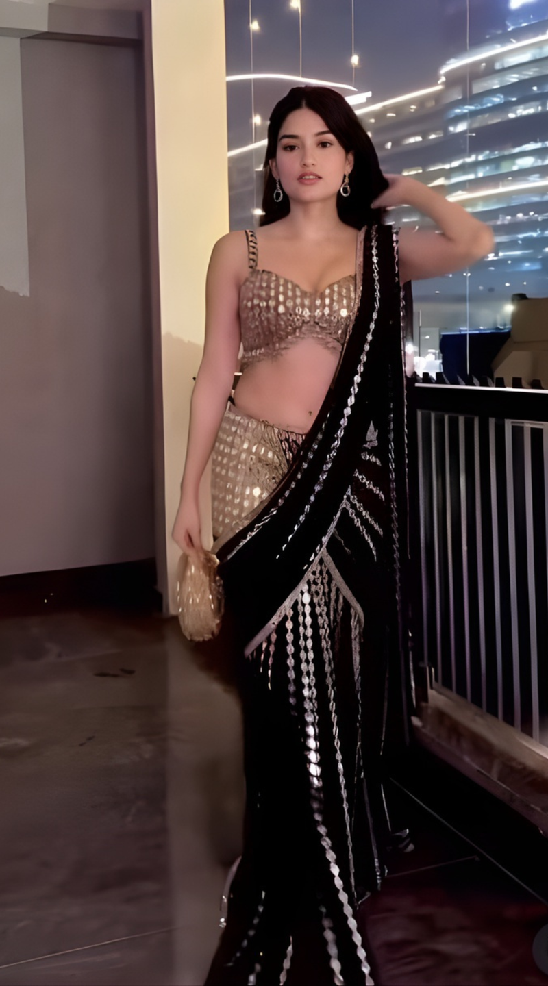 Black Premium Georgette Lehenga Saree with Blouse