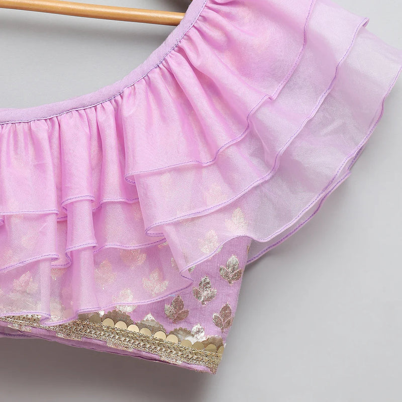 Lavendar organza frilly chanderi lehnga set and duppata