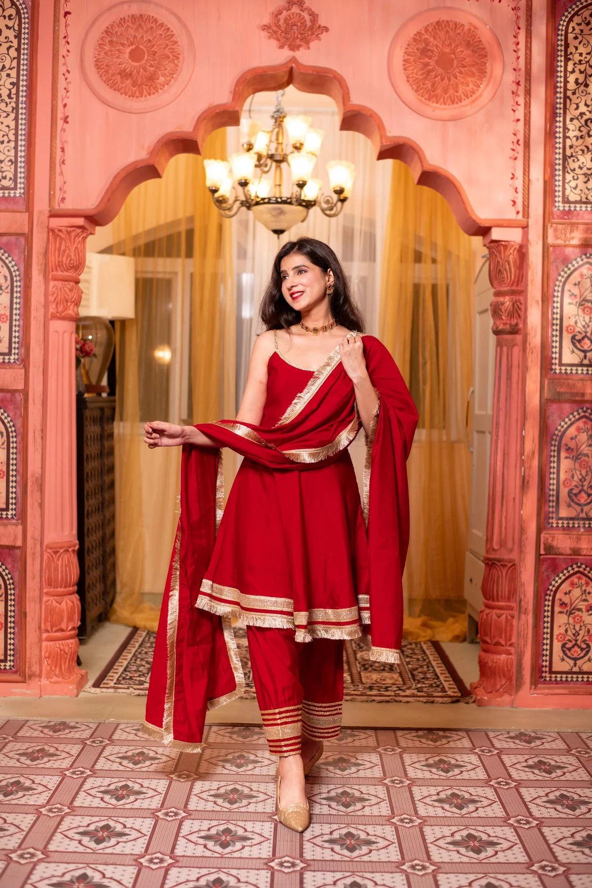 Red Short Anarkali Kurta Set- By Reet Lifestyle