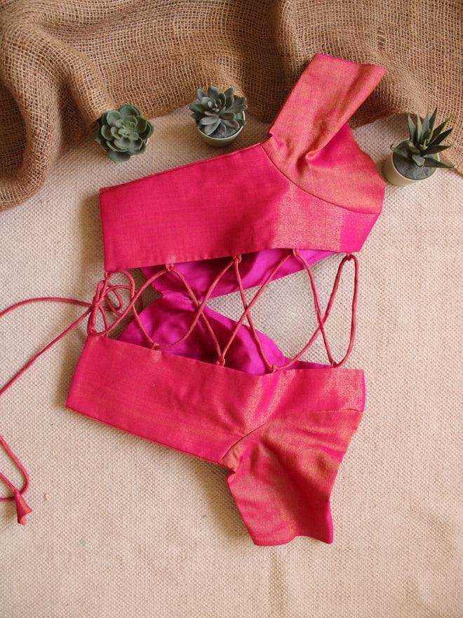 Blouse  Gulaabi Cotton Zari Backless