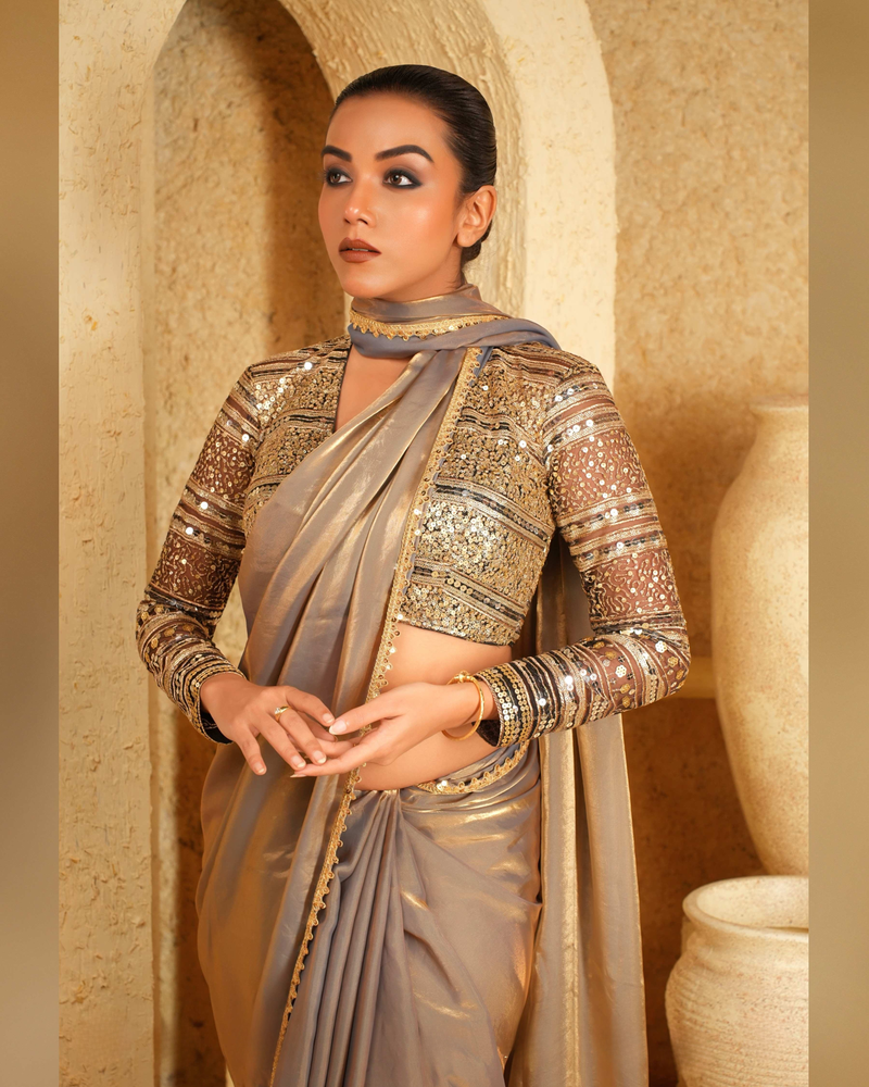 Golden Glint Net Sequin Blouse