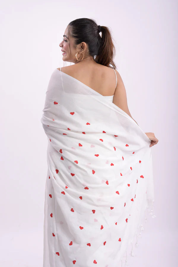 White Love Mulmul Cotton Saree- By Reet Lifestyle