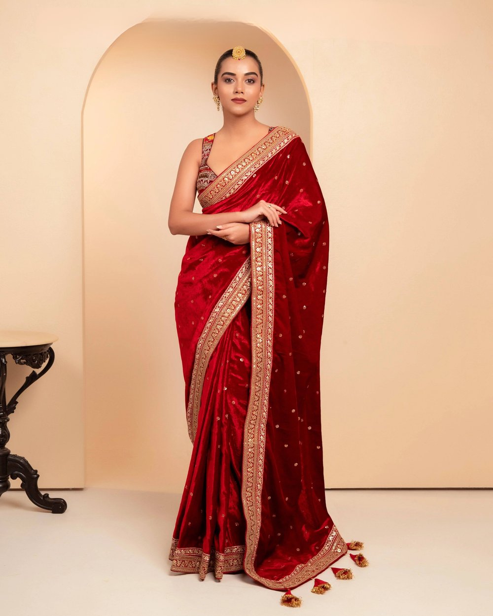 Maroon Velvet Berry Blockbuster  Saree with Blouse