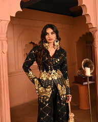 Cotton Rayon Black Mirror Blazer Set