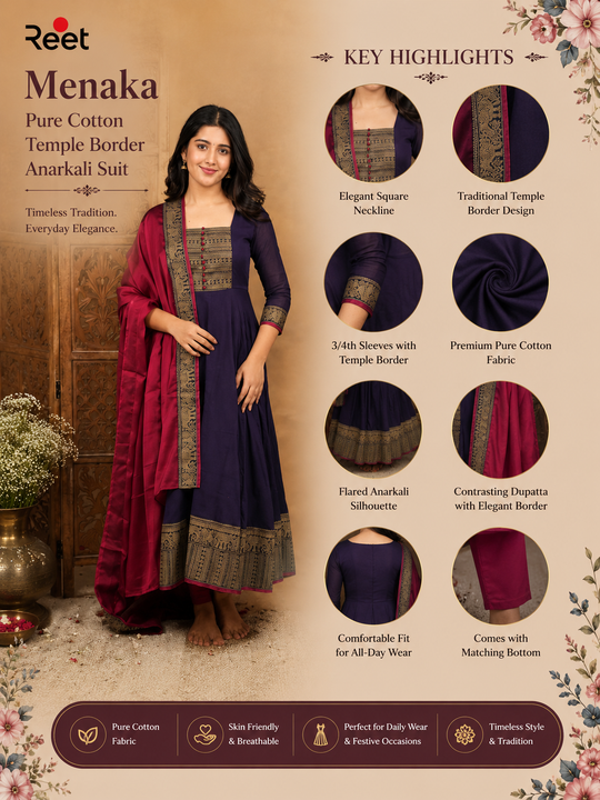 Menaka Pure Cotton Temple Border Anarkali Suit