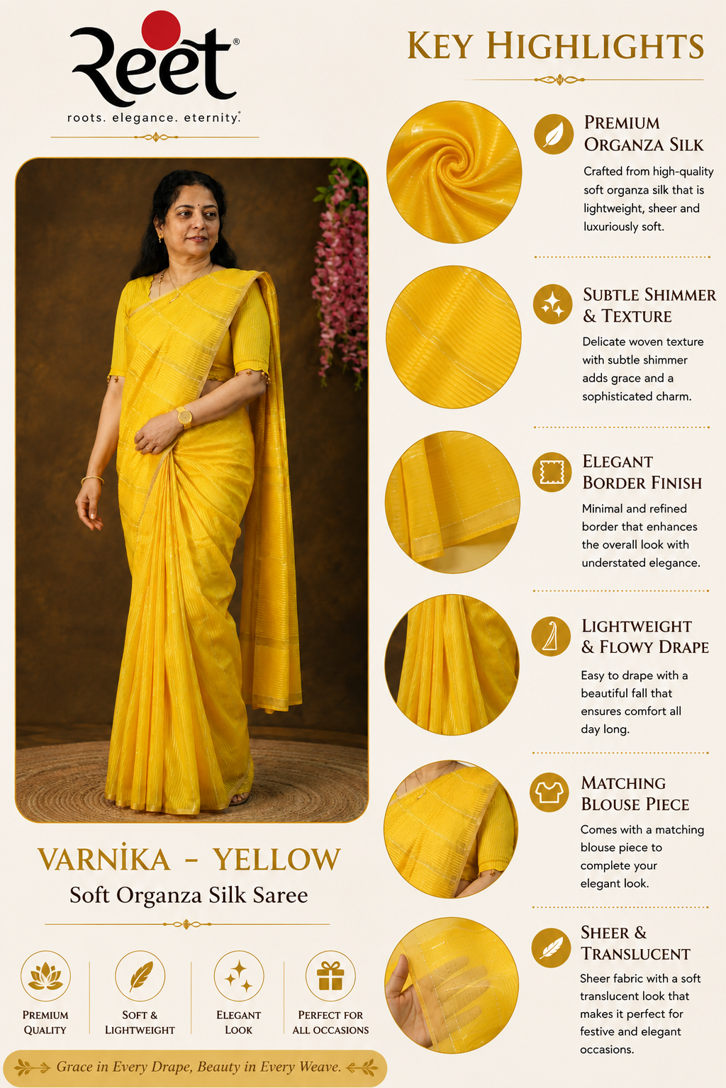 Varnika Yellow Soft Organza Silk Saree