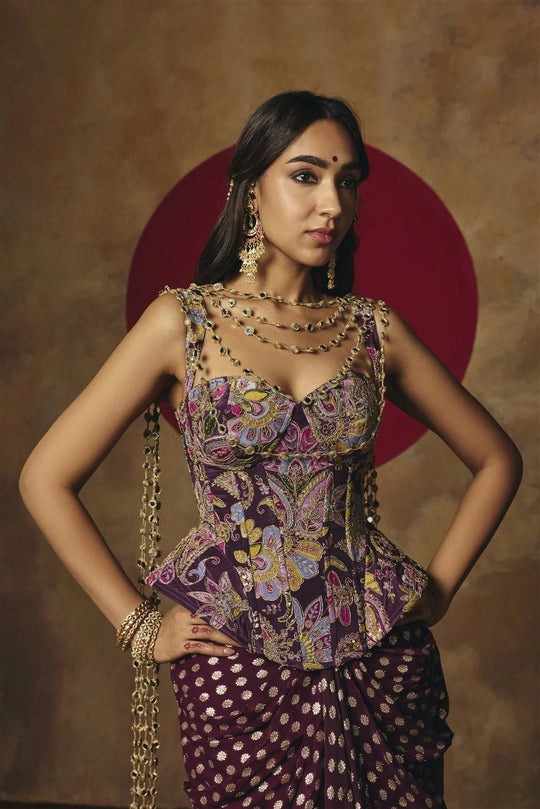 Shahi Ada Purple Embroidered Corset Top