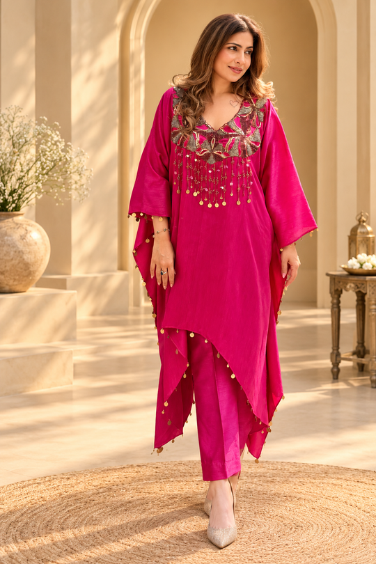 Rani Pink Glamour Handwork Indo-Western Kaftan Set