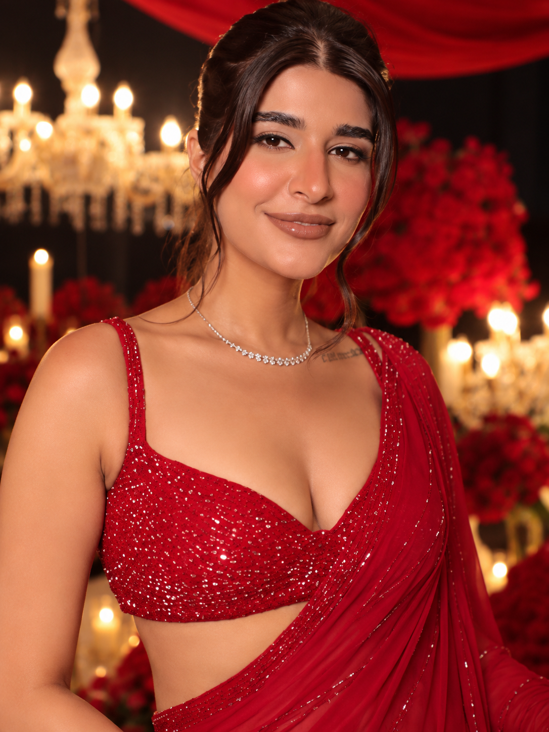 Red Sequins & Dori Work Georgette Designer Saree