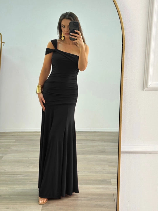 Navy Flat Jersey Knotted Cocktail Dress