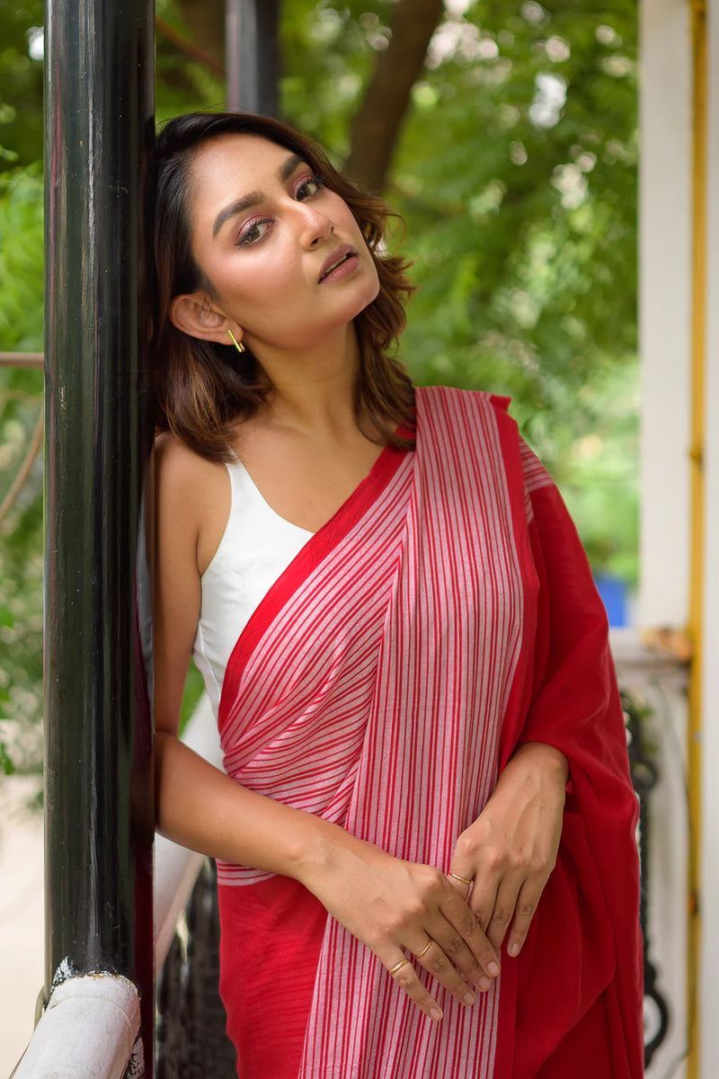 Irkal Crimson Red Mul Cotton Saree