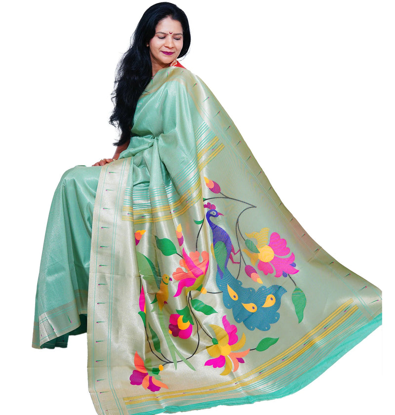 Lotus Soft Silk Paithani Saree with Multicolor Pallu