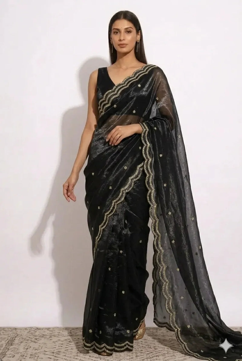 Noir Drape Ready-to-Wear Satin Chiffon Saree with Blouse
