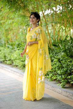 Surya Gul Hand-Painted Pure Chiffon Saree