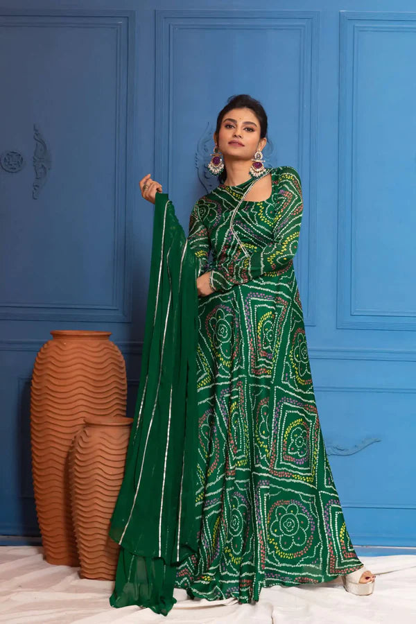Graceful Navy Blue Bandhani Anarkali Outfit
