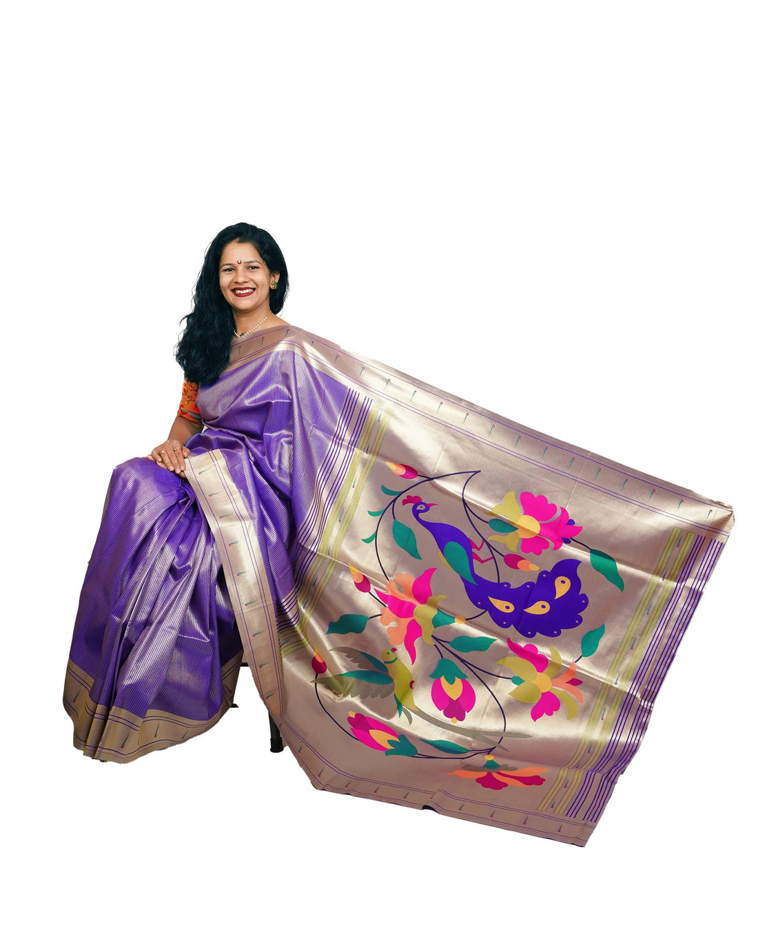 Lotus Soft Silk Paithani Saree with Multicolor Pallu