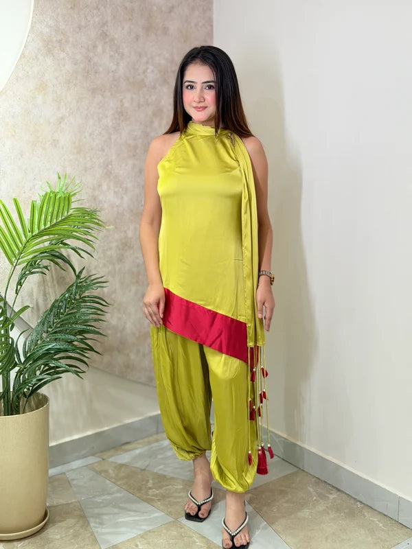Zariya Lime Draped Co-ord Set
