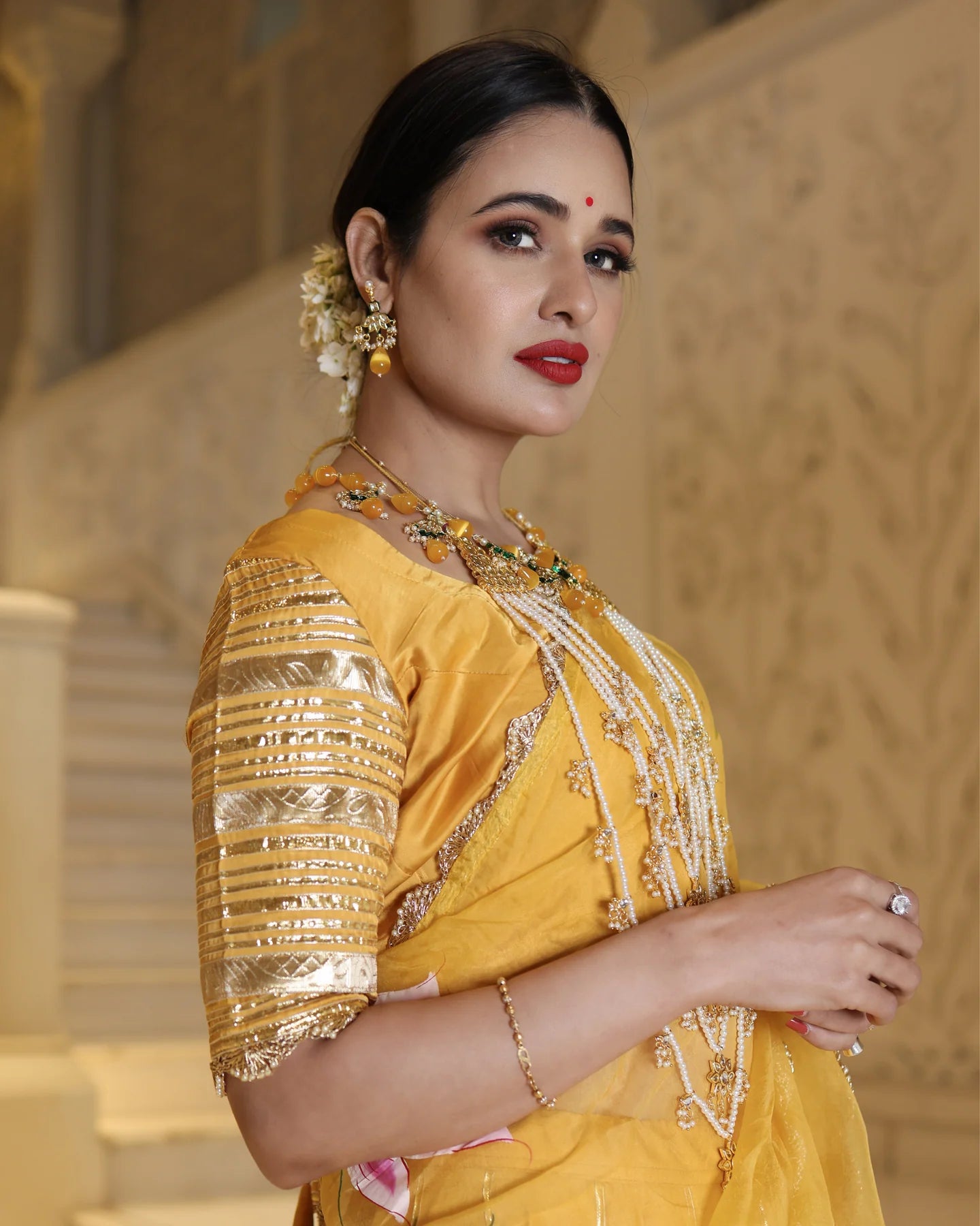 Yellow Slice Handpainted Lehenga Set with stitched blouse