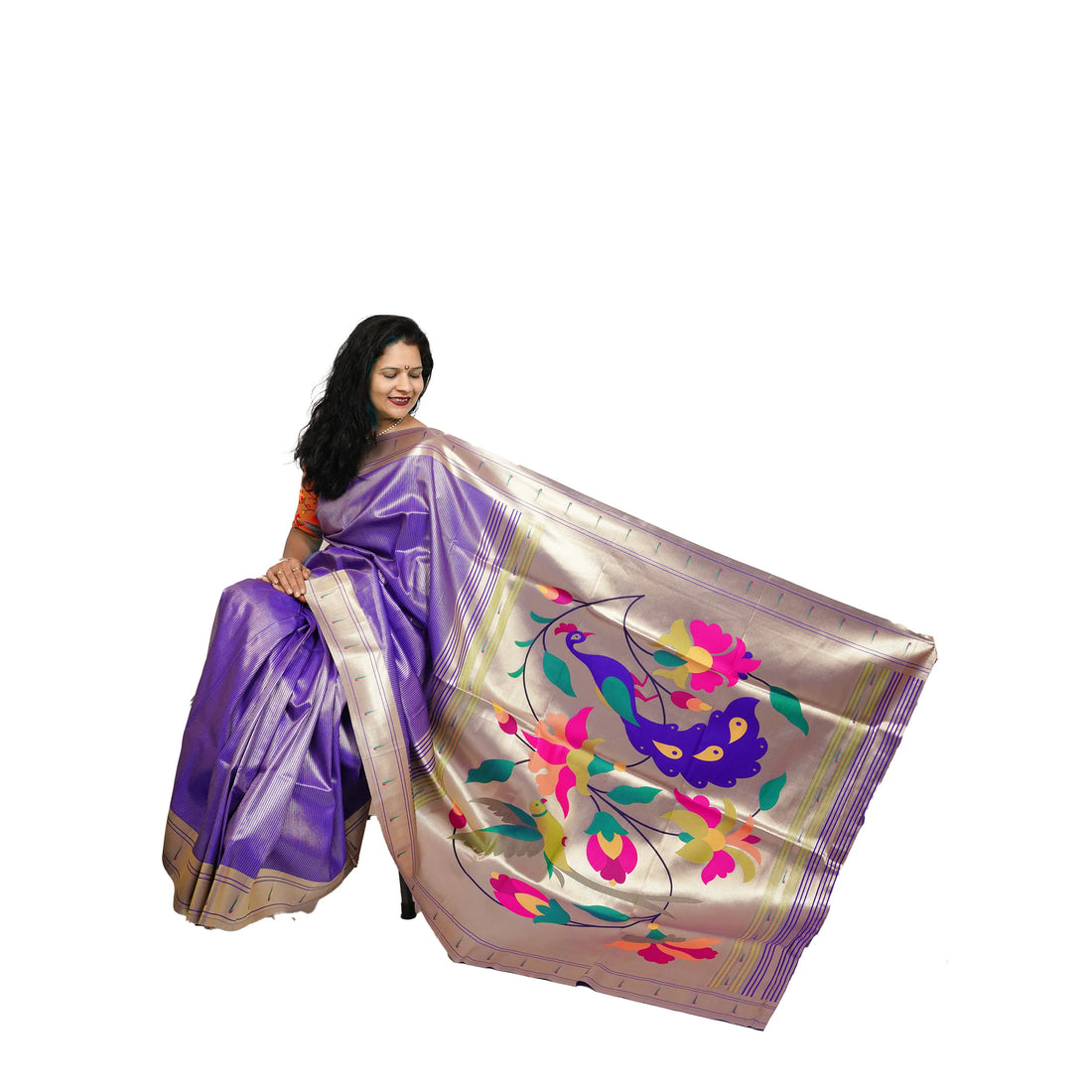Lotus Soft Silk Paithani Saree with Multicolor Pallu