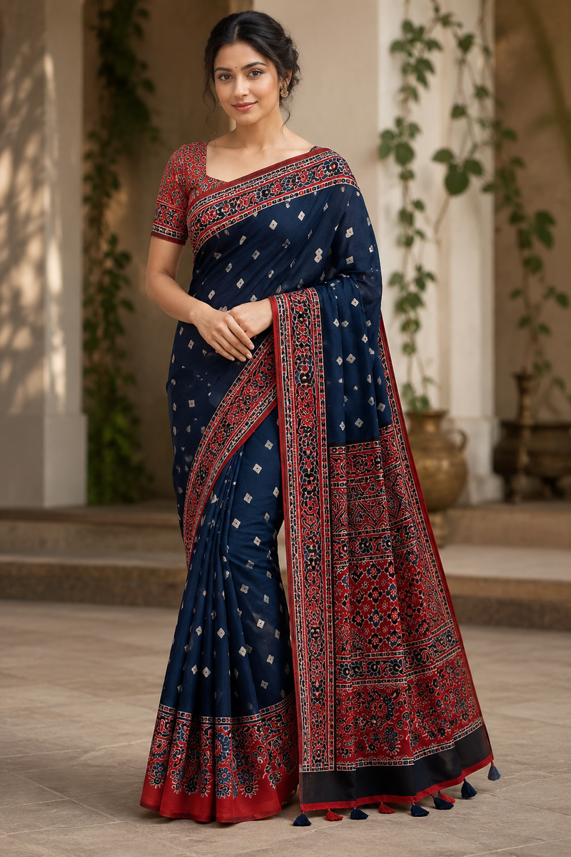 Ajrakh Grace Modal Bandhani Saree