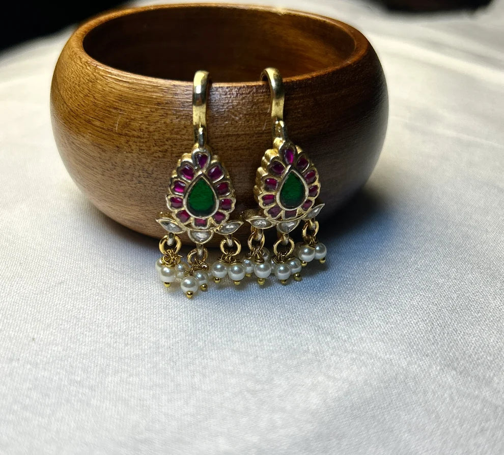 Lotus Kundan Bugdi Earrings Traditional Maharashtrian Ear Cuff