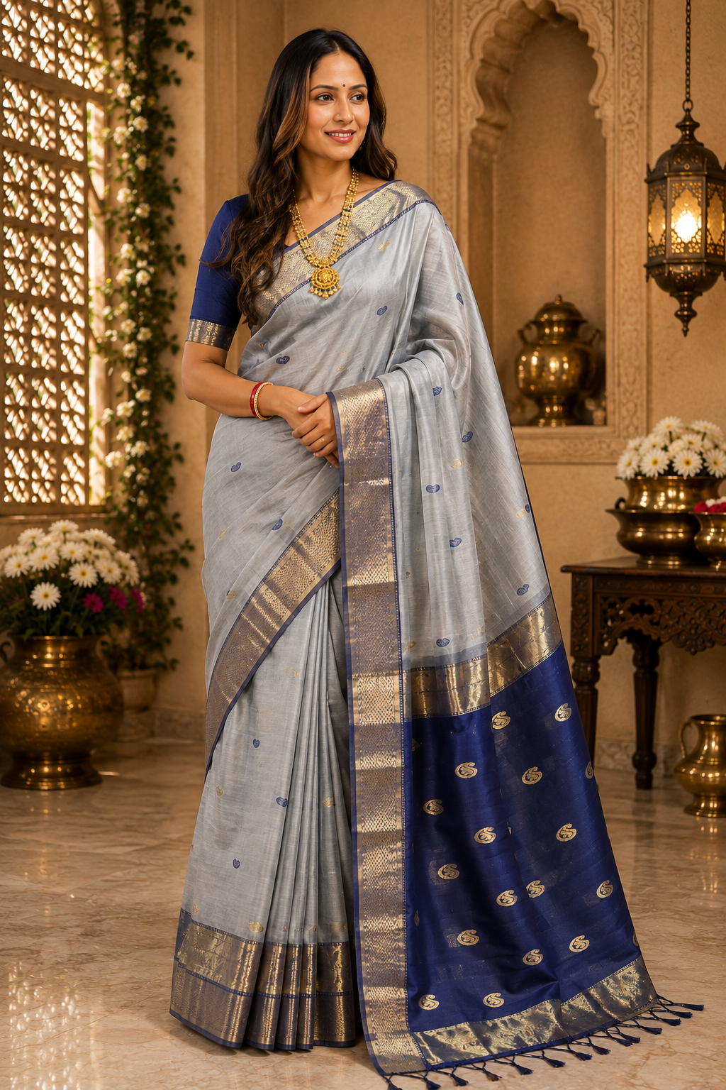Ashthdhara Maheshwari Keri Zari Buti Saree