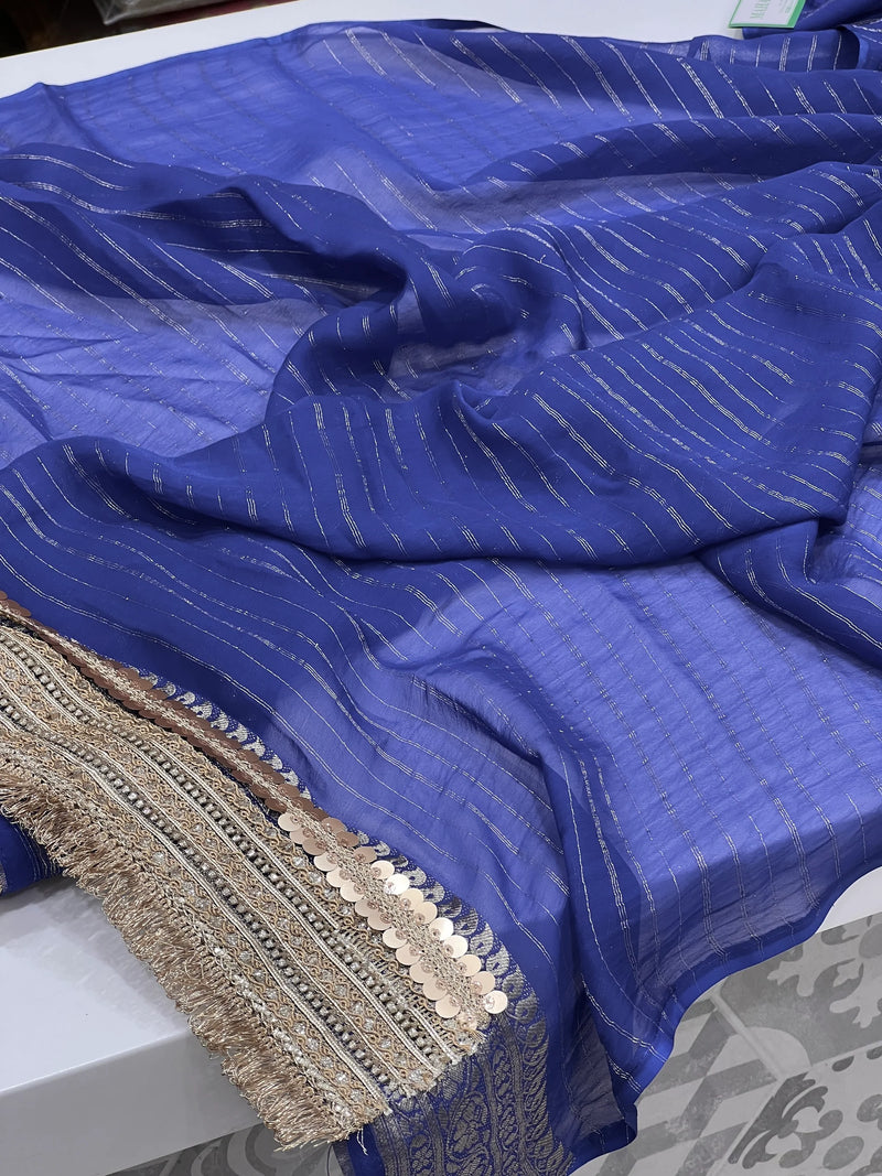 Blue Banarasi Georgette Lace Saree