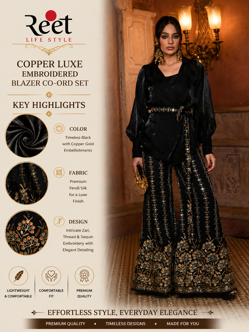 Noir Luxe Embroidered Silk Co-Ord Set