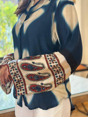 Ajrakh Shibori Modal Satin Shirt