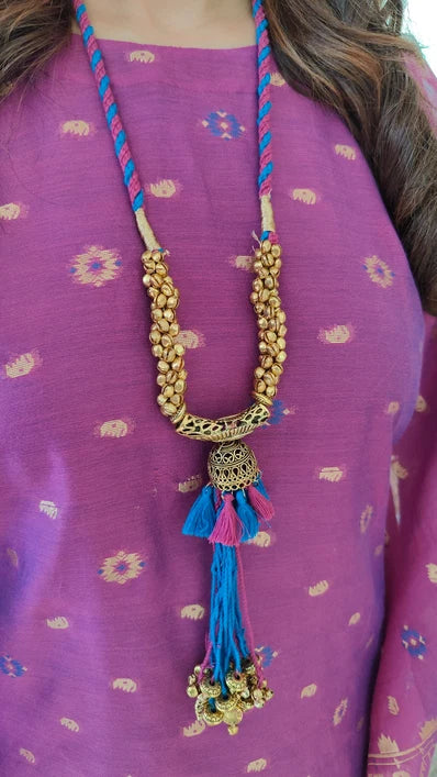 Noor-e-Rang Banarasi Jamdani Kaftan Set with Camisole & Neckpiece
