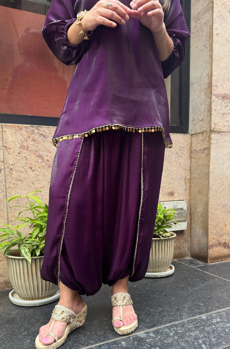 Mahira Luxe Shimmer Silk Tunic Top with Dhoti Skirt