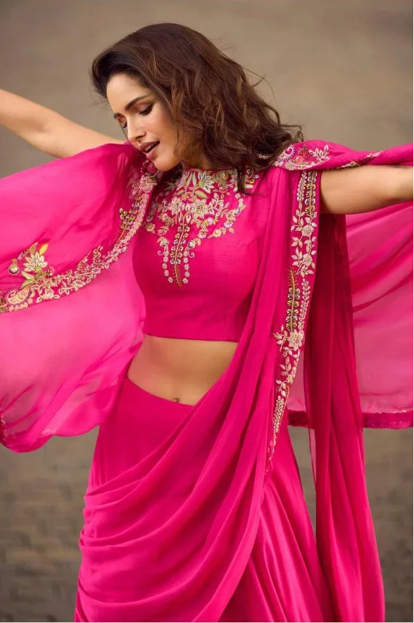 Meher Midnight Georgette Embroidered Indo Western Lehenga