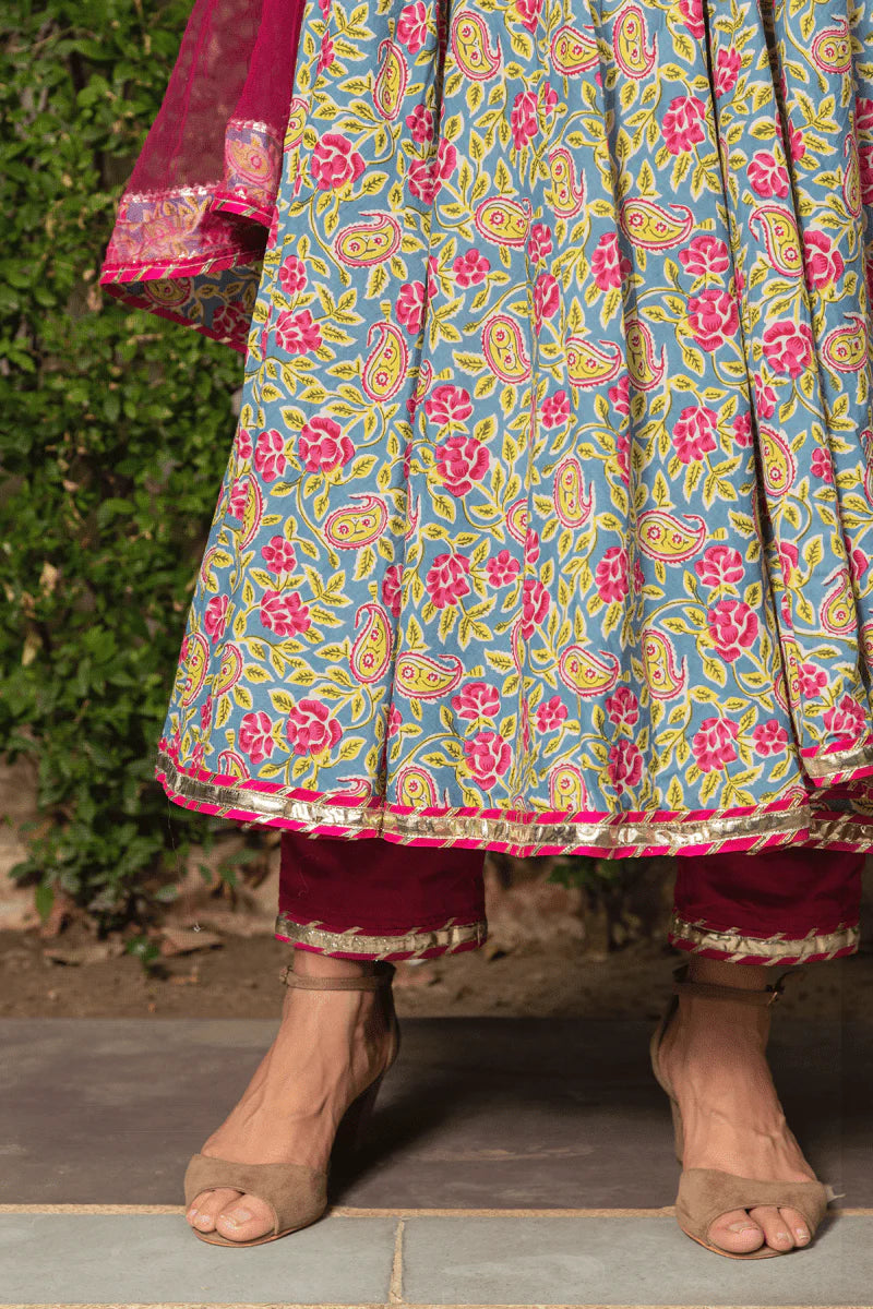 Gulnaar Bloom Cotton Anarkali Set