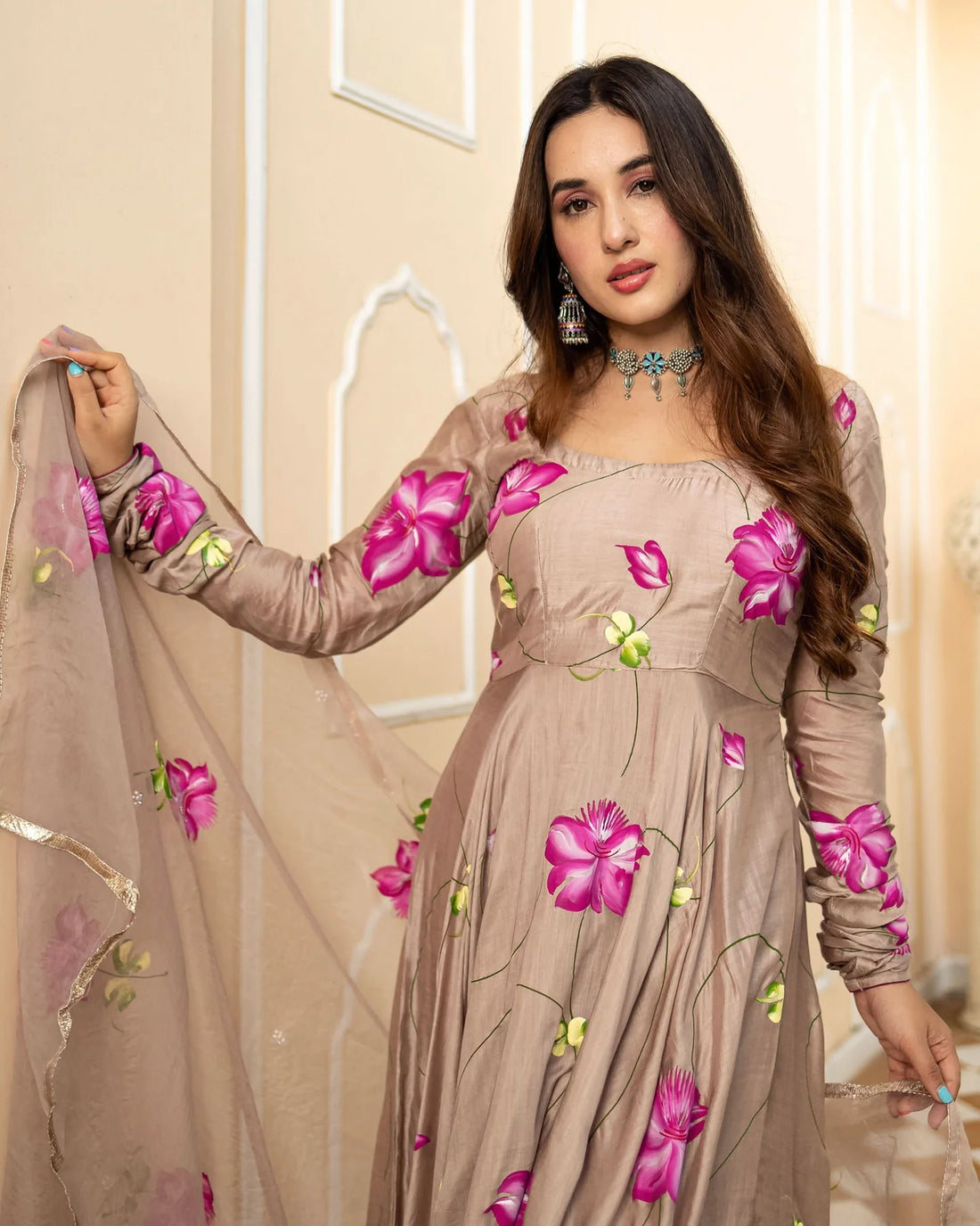 Meher Floral Handpainted Suit Set