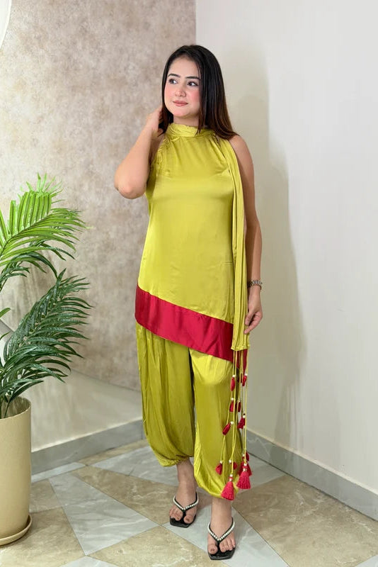 Zariya Lime Draped Co-ord Set