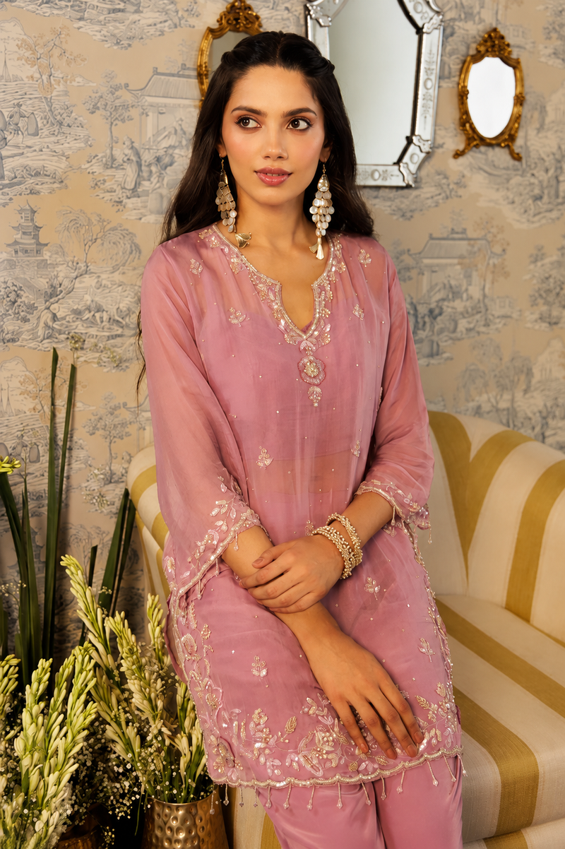 Aura Pink Embellished Co-Ord Set