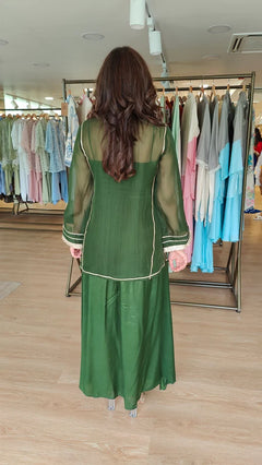 Olive Green Organza Drape Skirt Set