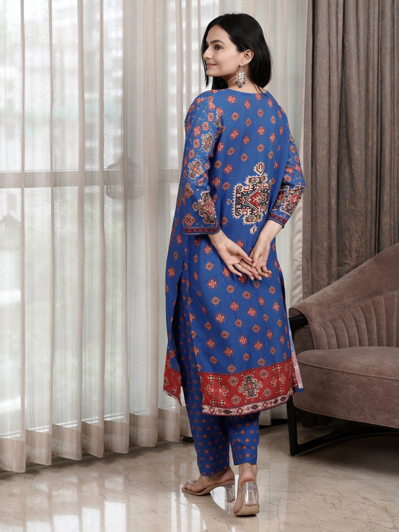 Blue Pure Cotton Rayon Kurta Set