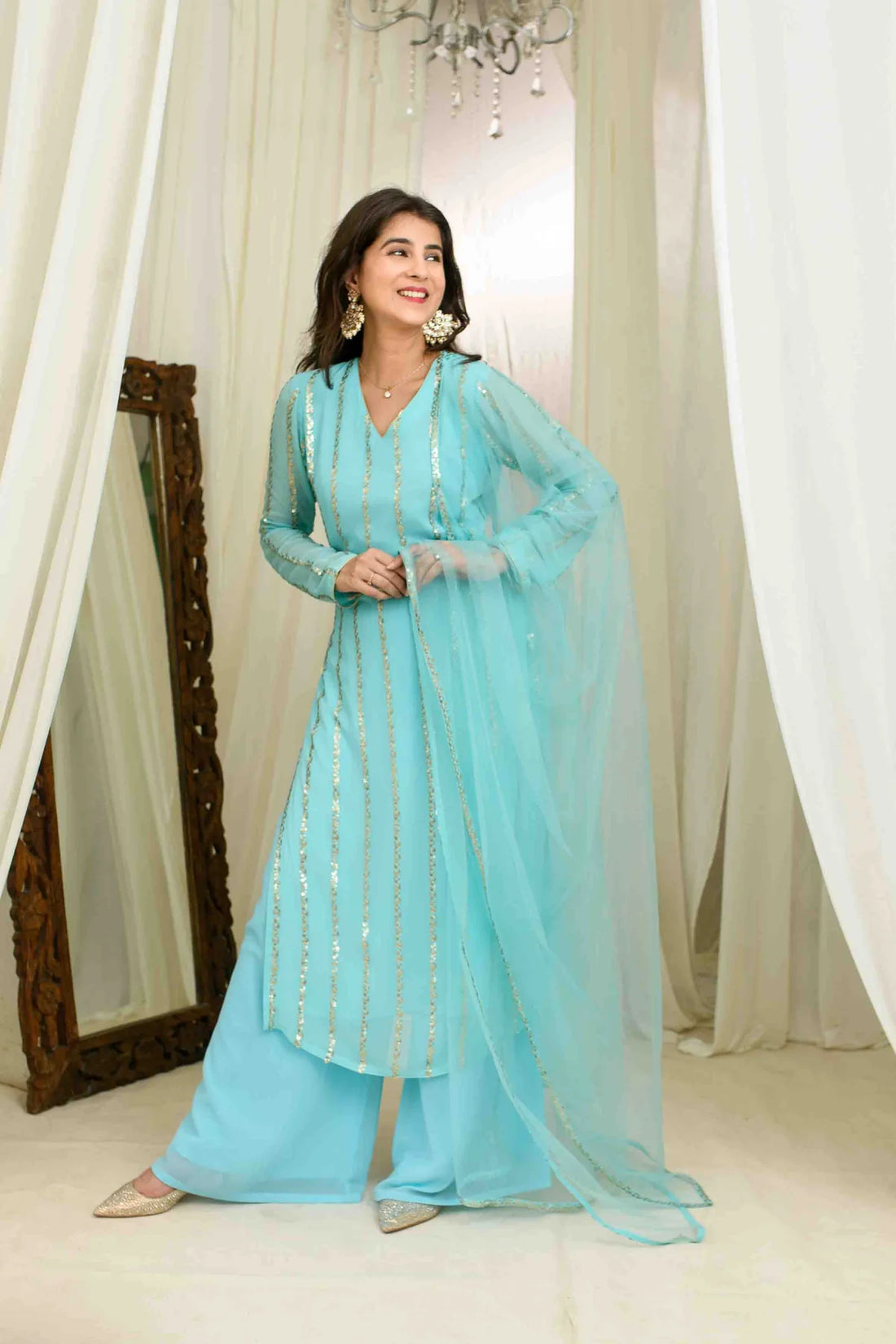 Noor Aab-E-Neel Embellished Kurta Palazzo Set
