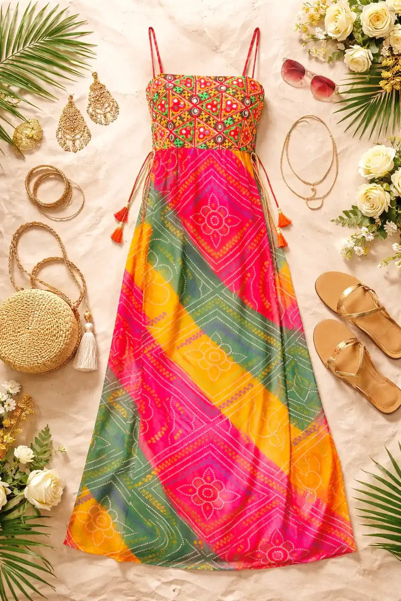 Bandhej Bloom Tie-Up Kurti