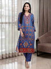 Blue Pure Cotton Rayon Kurta Set